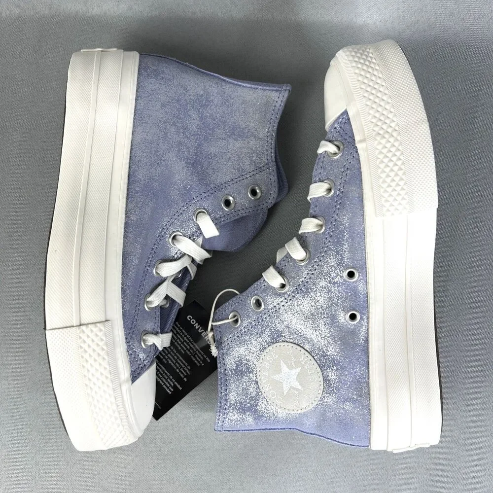 Converse Chuck Taylor All Star Lift Platform Suede Shimmer Womens 7.5 Lilac Shoe - Picture 2 of 13